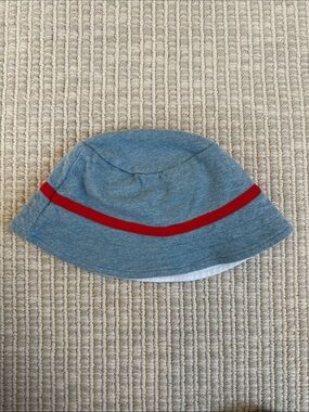 Kids Blue Grey Bucket Hat with Red Stripe